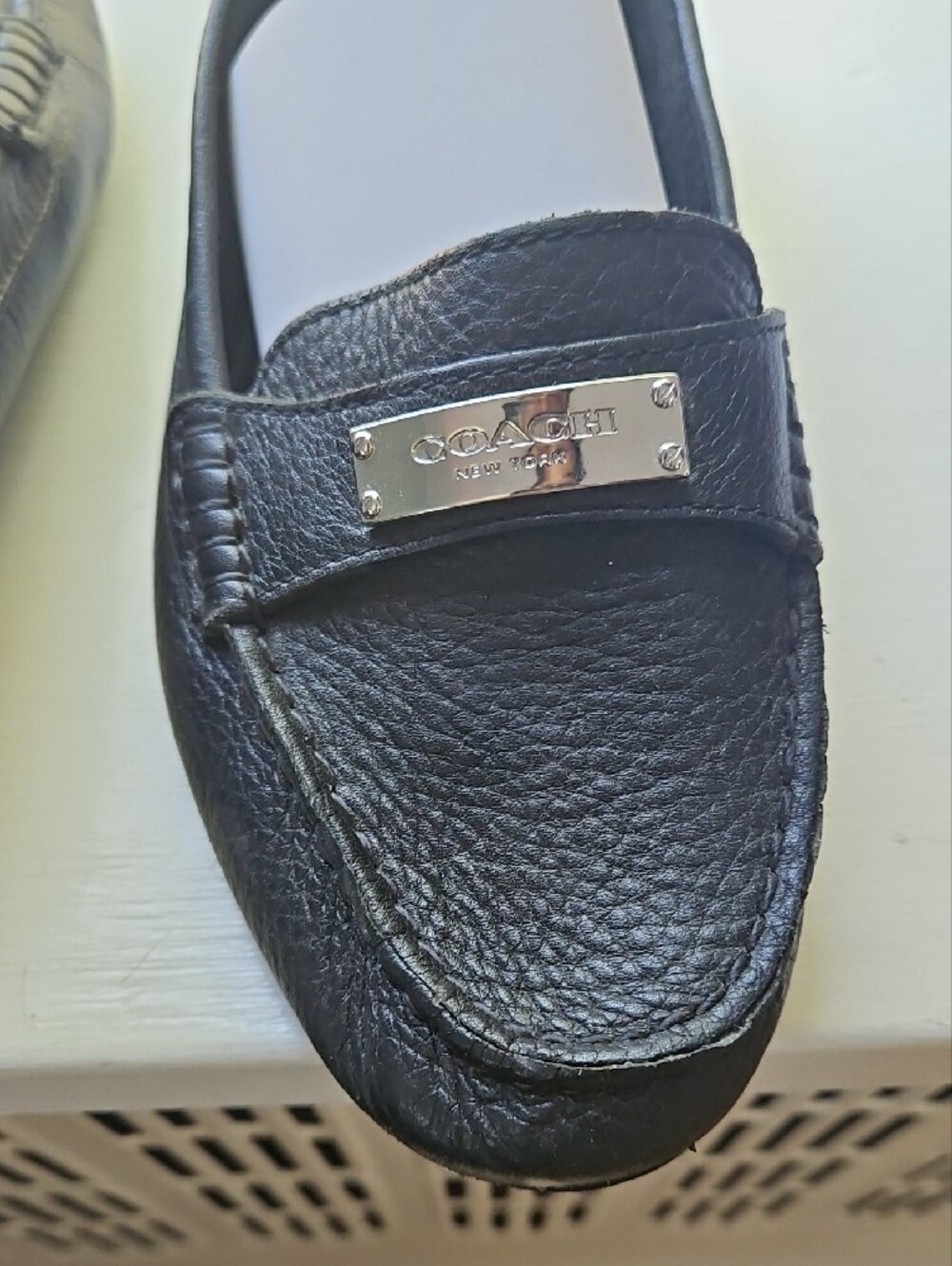 Coach Black Pebbled Leather Metal-Plate Driving Loafers - Picture 2 of 3